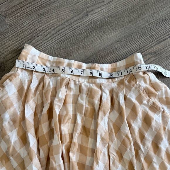 Mable Gingham Midi Skirt Beige Cream Pockets Cottagecore Size Large - Picture 4 of 7